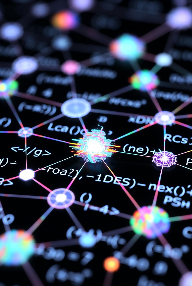 Gráfico de rede abstrato representando dados sintéticos e processos de algoritmos, ilustrando sua complexidade e aplicação